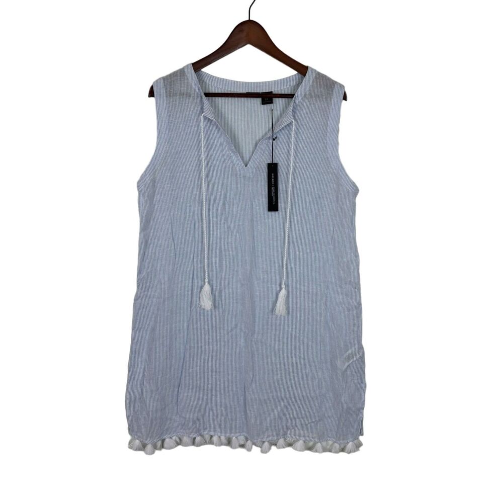 NWT Tahari Linen White Blue Sleeveless Tunic Lightweight Dress Women’s Medium